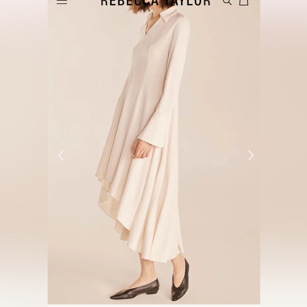 Chic Rebecca Taylor High-Low Cupro Cream Long Sleeve Dress, size XL, preowned